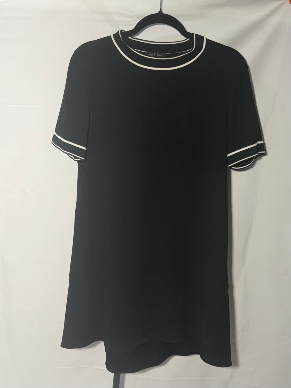 Rag & Bone Black Short-Sleeve Shift Dress with White Trim